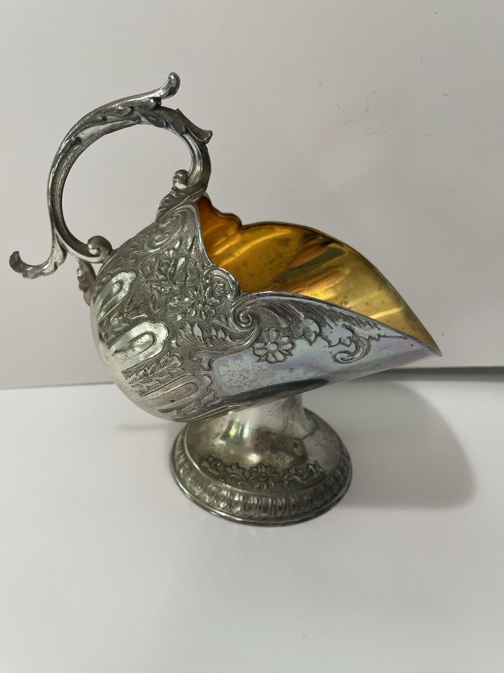 Vintage Leonard Silver-plated Sugar Scuttle Bowl Ornate Floral Gold Tone Inside